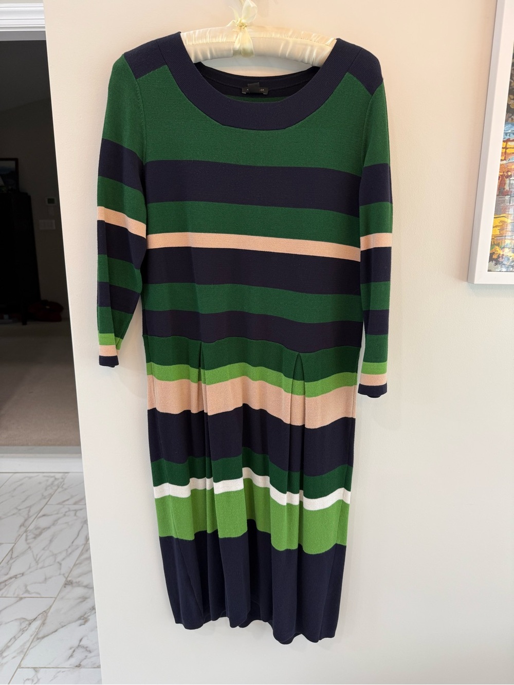 Ann Taylor Navy, Green & Cream Striped Knit Dress